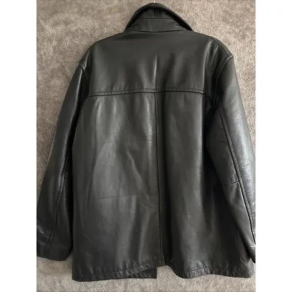 Vintage Gap Car Coat Leather Jacket Quilted Black Mens Large Biker